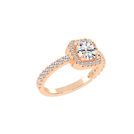 Diamorelle Shared Prong Round Cut Halo Lab Diamond Ring