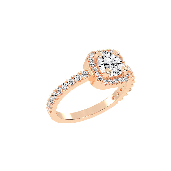 Diamorelle Shared Prong Round Cut Halo Lab Diamond Ring