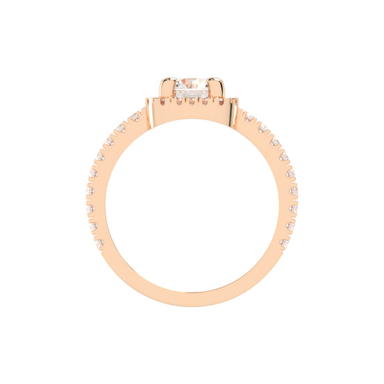 Diamorelle Shared Prong Round Cut Halo Lab Diamond Ring