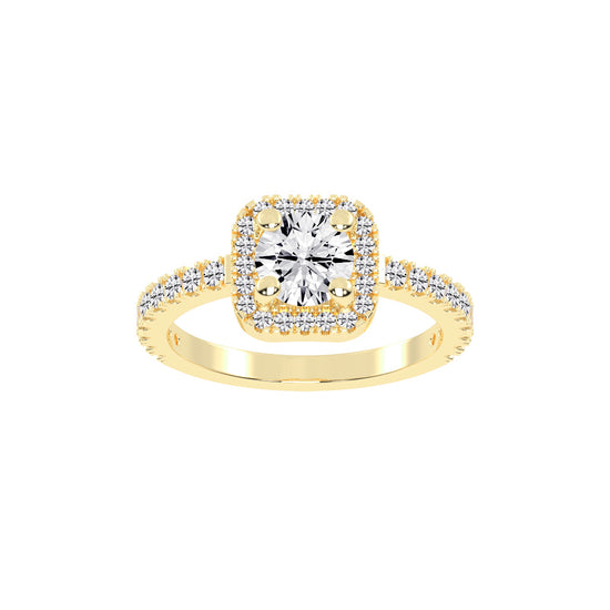 Diamorelle Shared Prong Round Cut Halo Lab Diamond Ring
