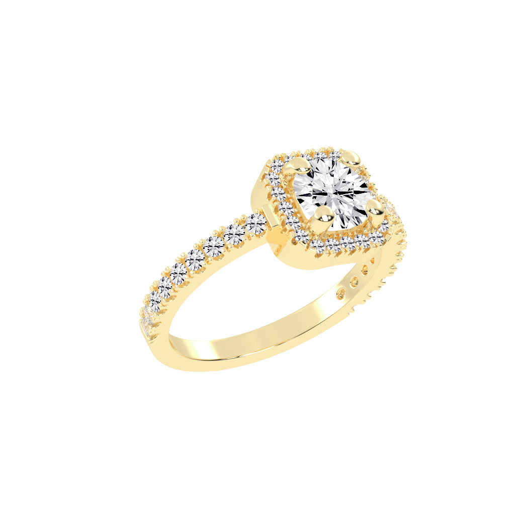 Diamorelle Shared Prong Round Cut Halo Lab Diamond Ring