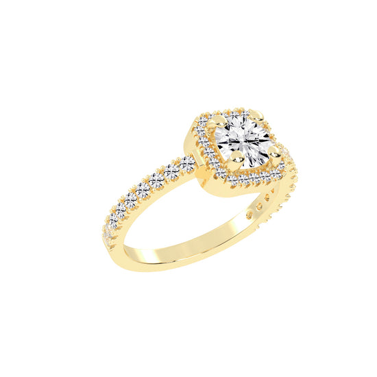 Diamorelle Shared Prong Round Cut Halo Lab Diamond Ring