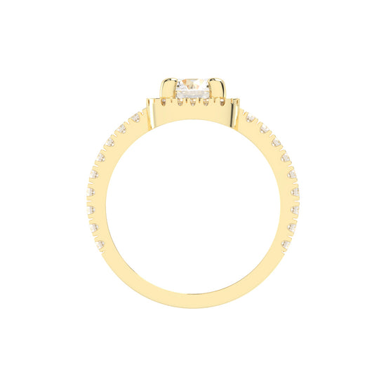 Diamorelle Shared Prong Round Cut Halo Lab Diamond Ring