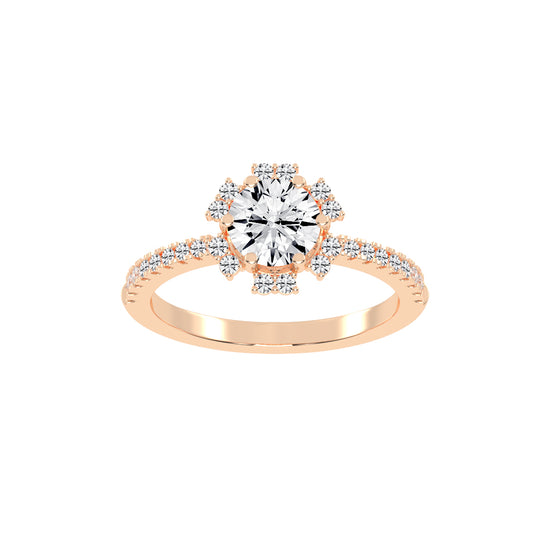 Halivellea  Six Prong Round Cut Halo Lab Diamond Ring