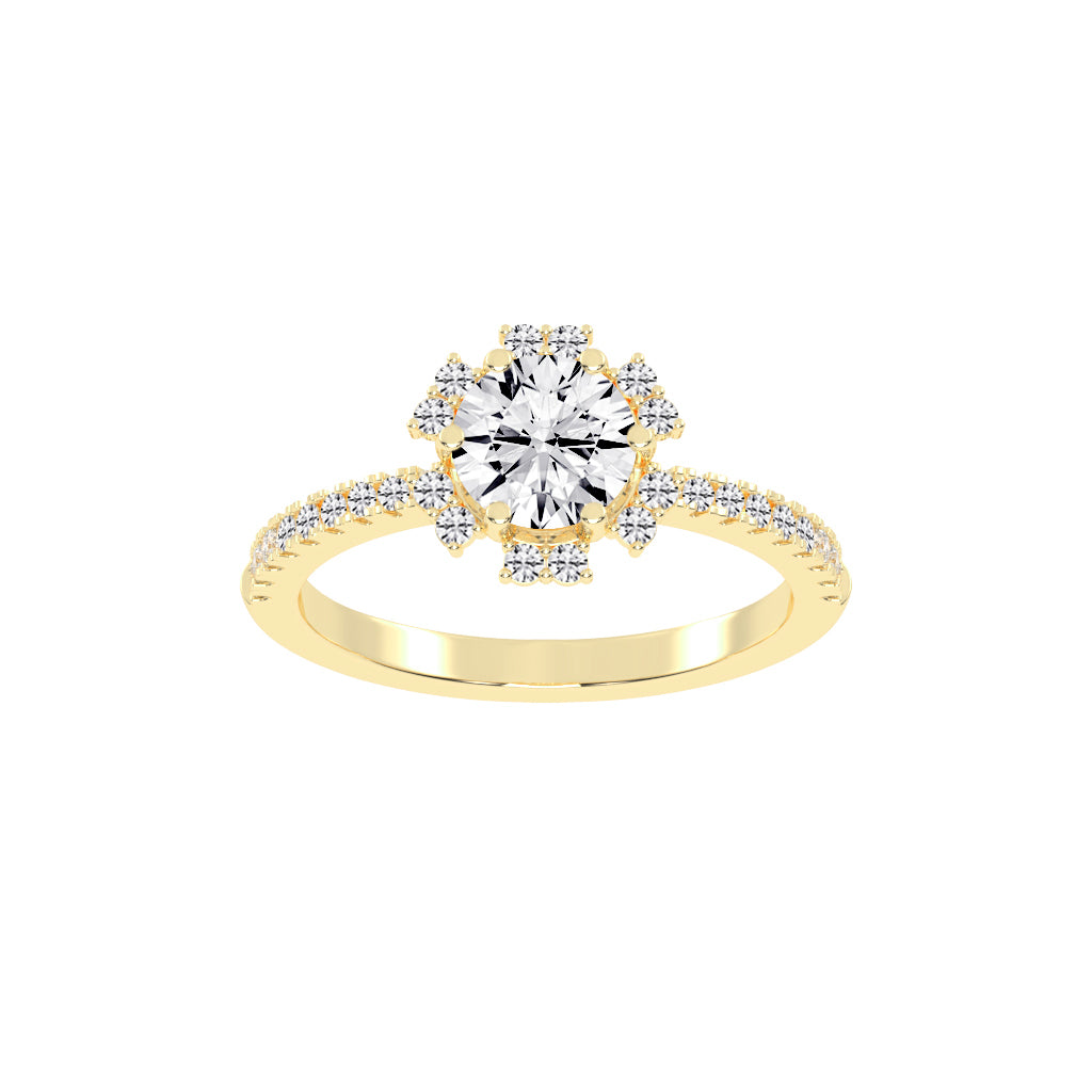 Halivellea  Six Prong Round Cut Halo Lab Diamond Ring