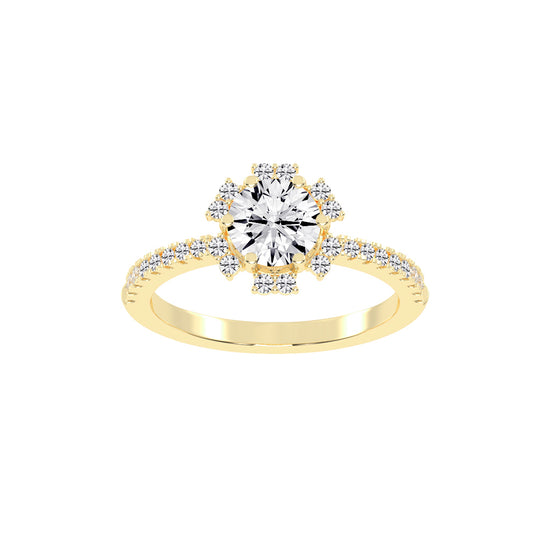 Halivellea  Six Prong Round Cut Halo Lab Diamond Ring