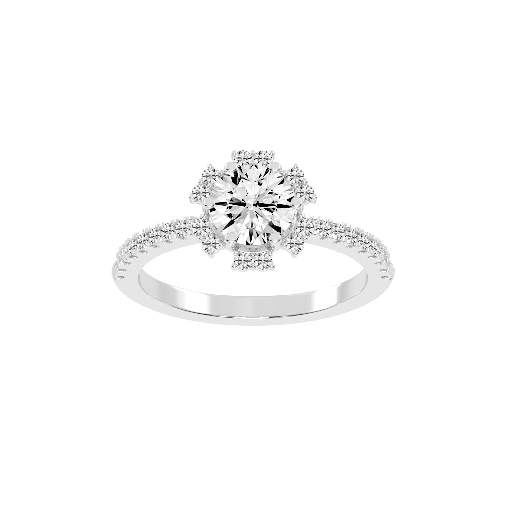 Halivellea  Six Prong Round Cut Halo Lab Diamond Ring