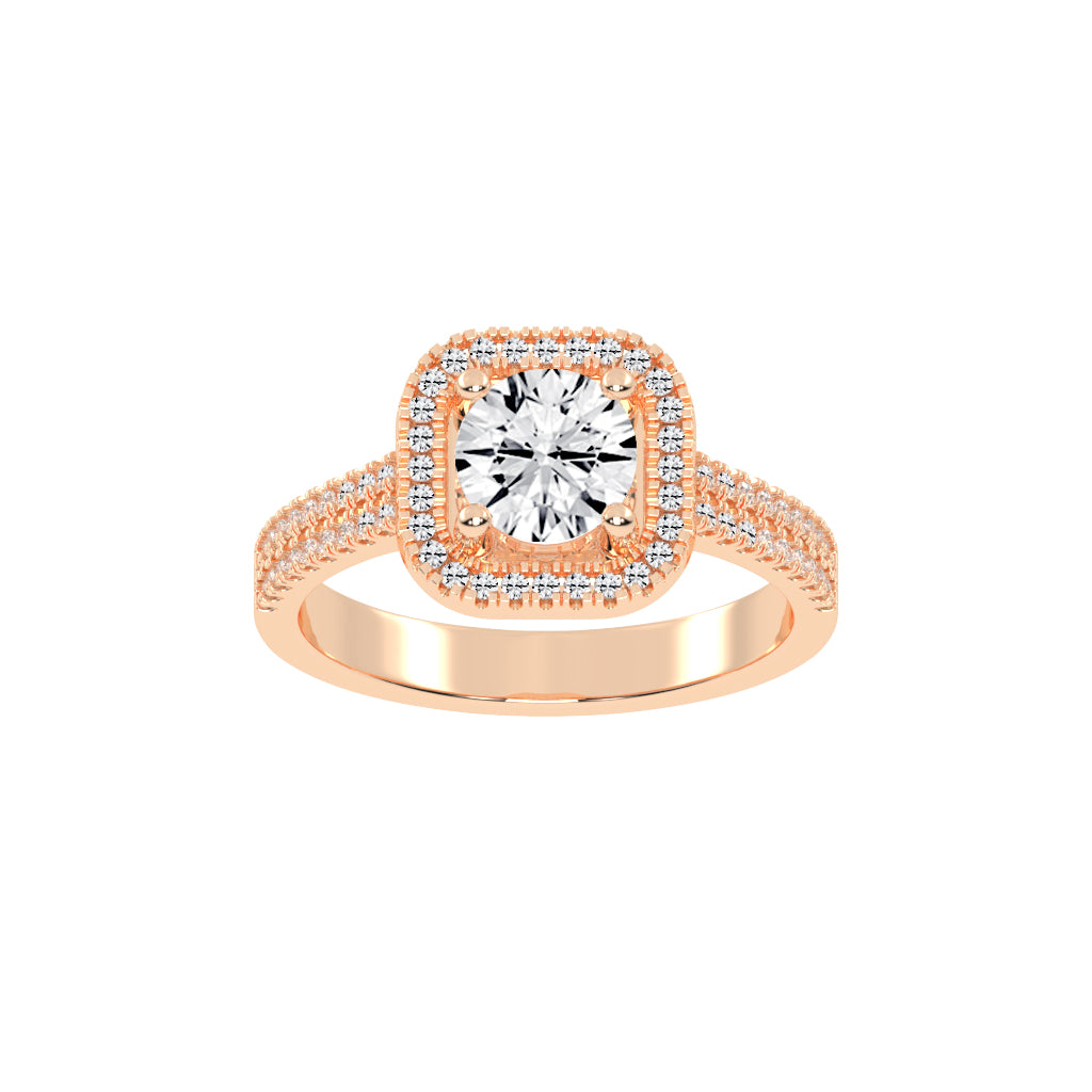 Halestra  Cathedral Round Cut Halo Lab Diamond Ring