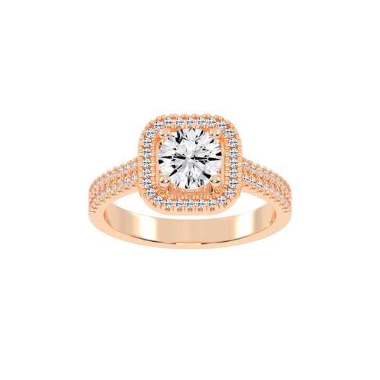 Halestra  Cathedral Round Cut Halo Lab Diamond Ring