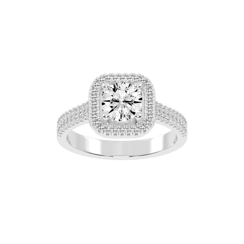 Halestra  Cathedral Round Cut Halo Lab Diamond Ring