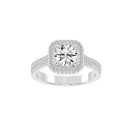 Halestra  Cathedral Round Cut Halo Lab Diamond Ring