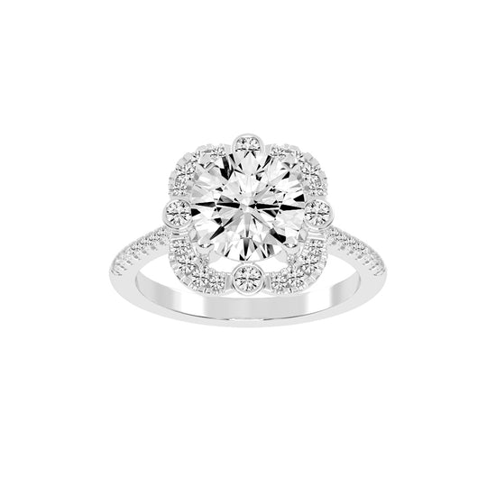Halorex  Accent Stone Round Cut Halo Lab Diamond Ring
