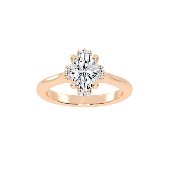 Haliquean  Four Prong Oval Cut Halo Lab Diamond Ring