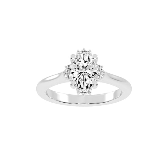 Haliquean  Four Prong Oval Cut Halo Lab Diamond Ring