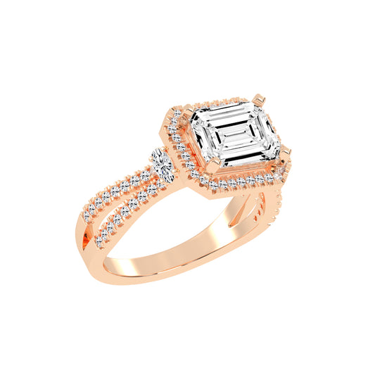 Haltraire Emerald Split Shank Halo Lab Diamond Ring