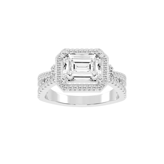 Haltraire Emerald Split Shank Halo Lab Diamond Ring