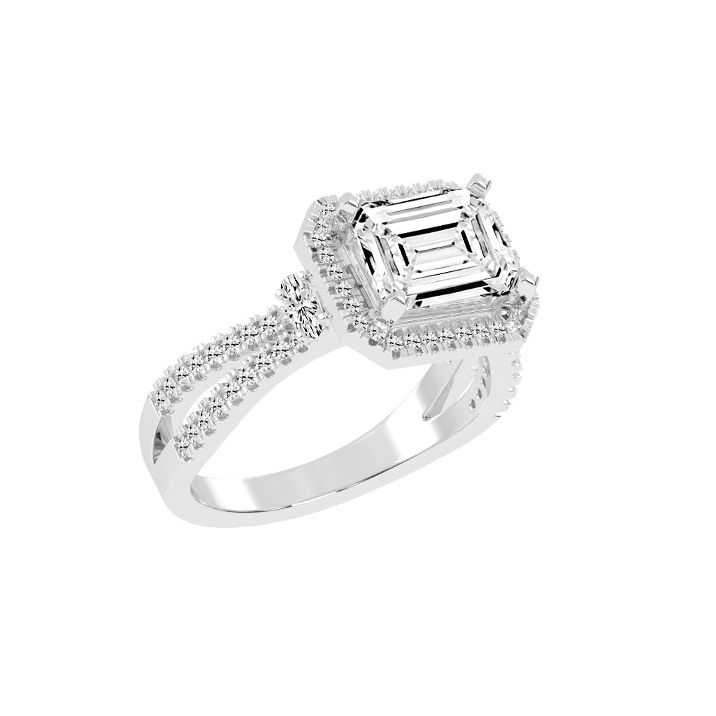 Haltraire Emerald Split Shank Halo Lab Diamond Ring
