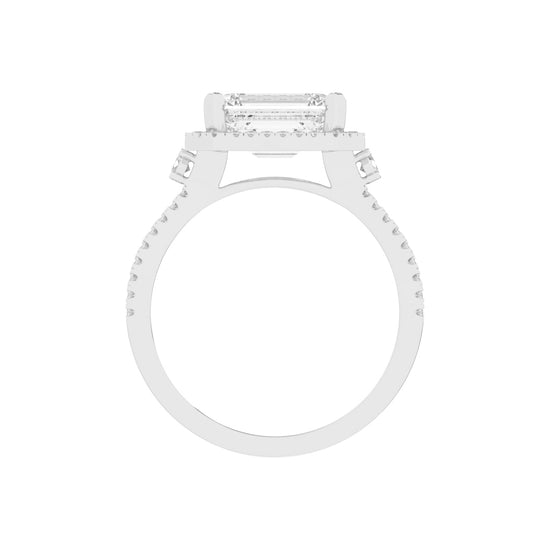 Haltraire Emerald Split Shank Halo Lab Diamond Ring