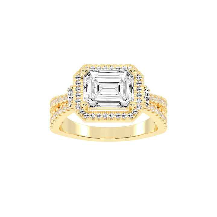 Haltraire Emerald Split Shank Halo Lab Diamond Ring