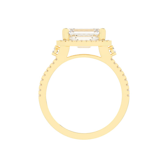 Haltraire Emerald Split Shank Halo Lab Diamond Ring