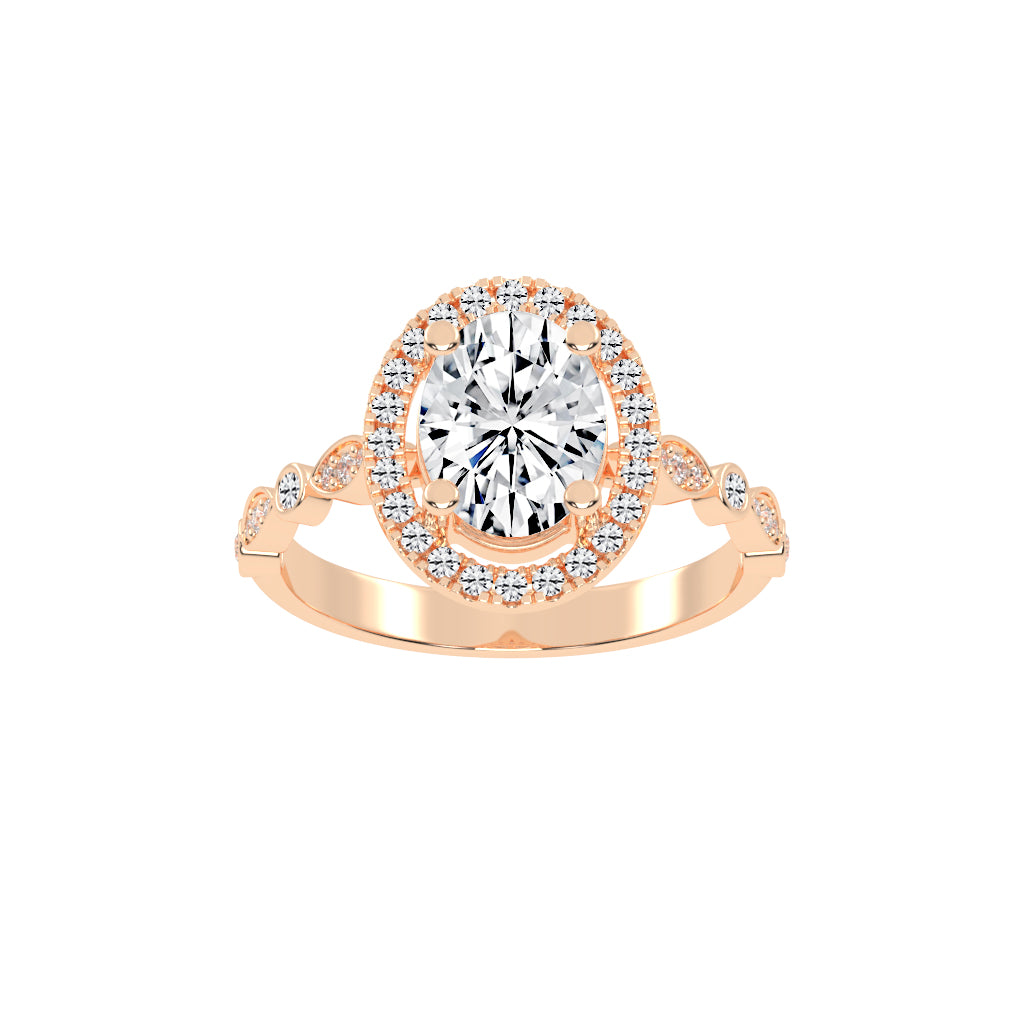 Halovion Bezel Shank Oval Cut Halo Lab Diamond Ring
