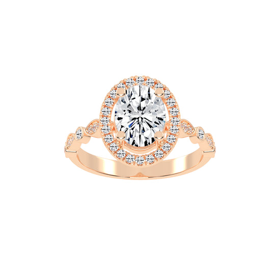 Halovion Bezel Shank Oval Cut Halo Lab Diamond Ring
