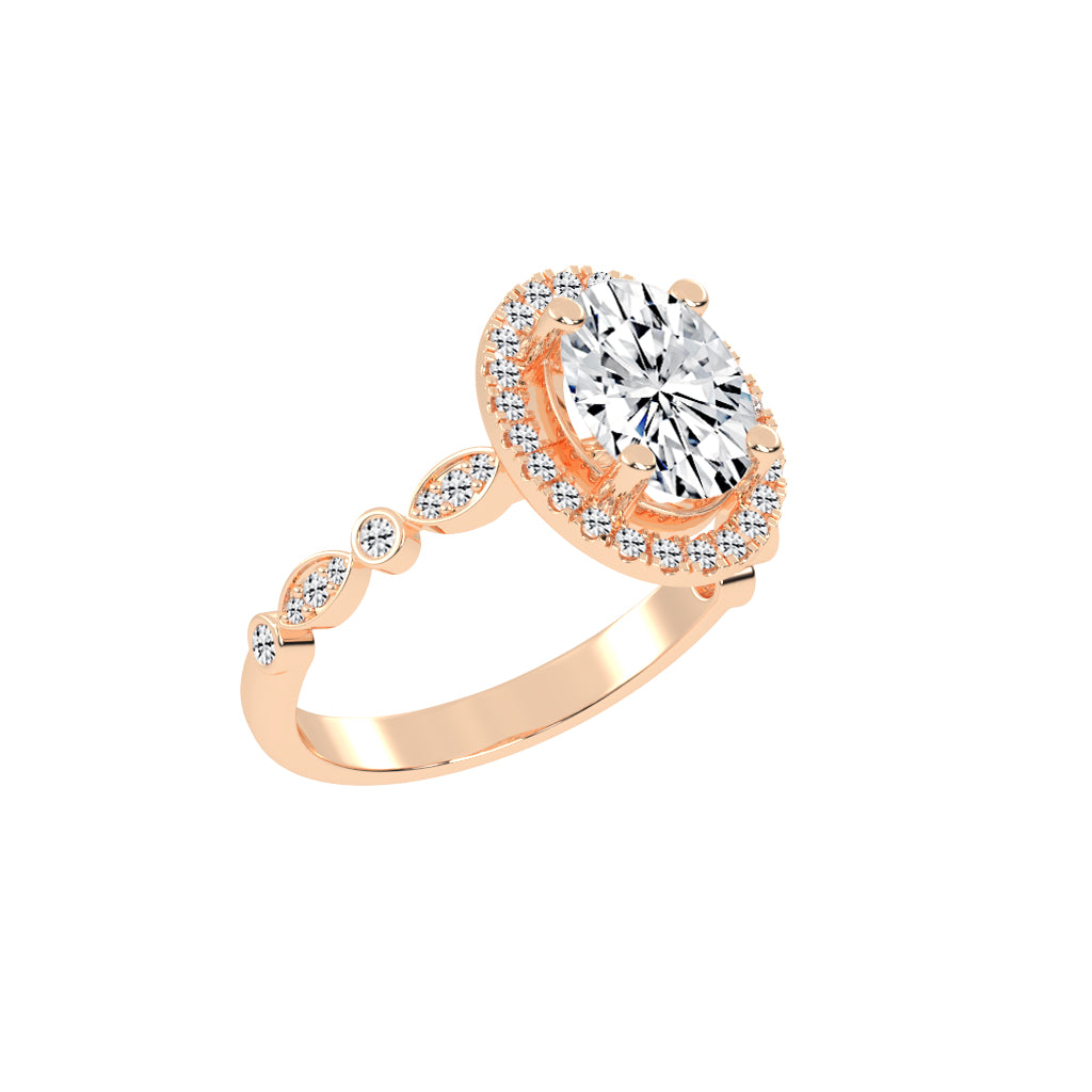 Halovion Bezel Shank Oval Cut Halo Lab Diamond Ring