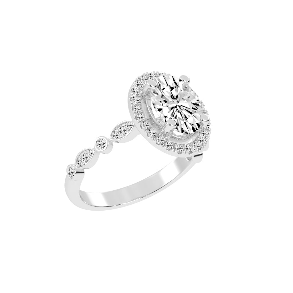 Halovion Bezel Shank Oval Cut Halo Lab Diamond Ring