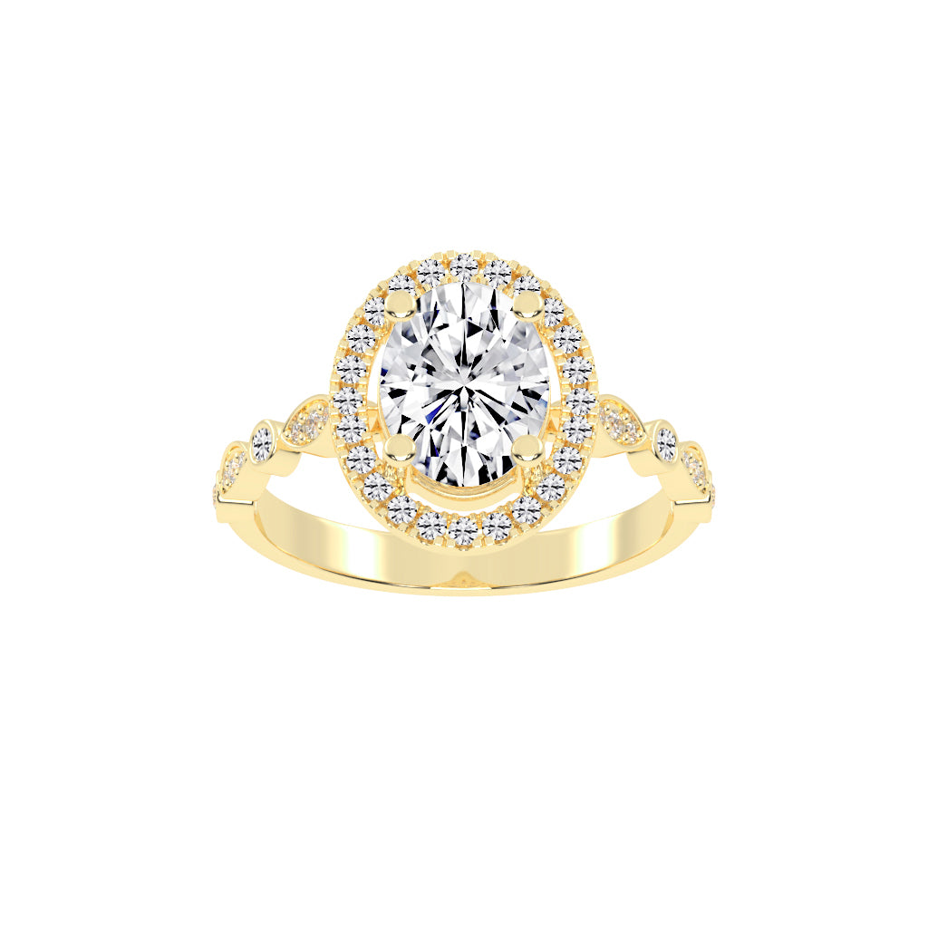 Halovion Bezel Shank Oval Cut Halo Lab Diamond Ring