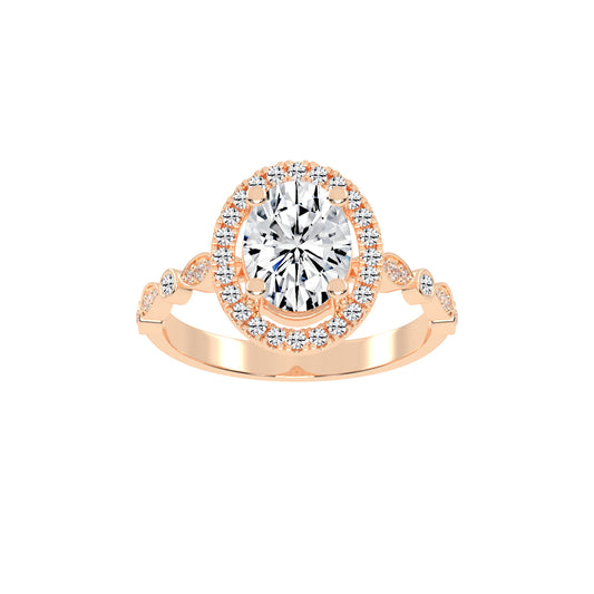 Halovion Bezel Shank Oval Cut Halo Lab Diamond Ring