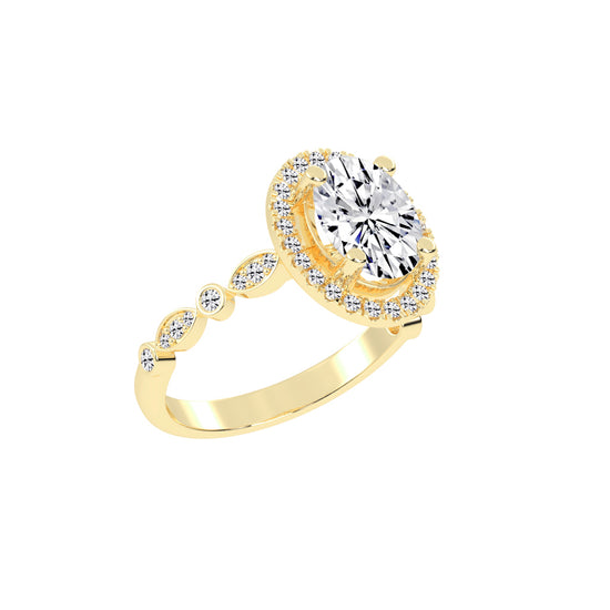 Halovion Bezel Shank Oval Cut Halo Lab Diamond Ring