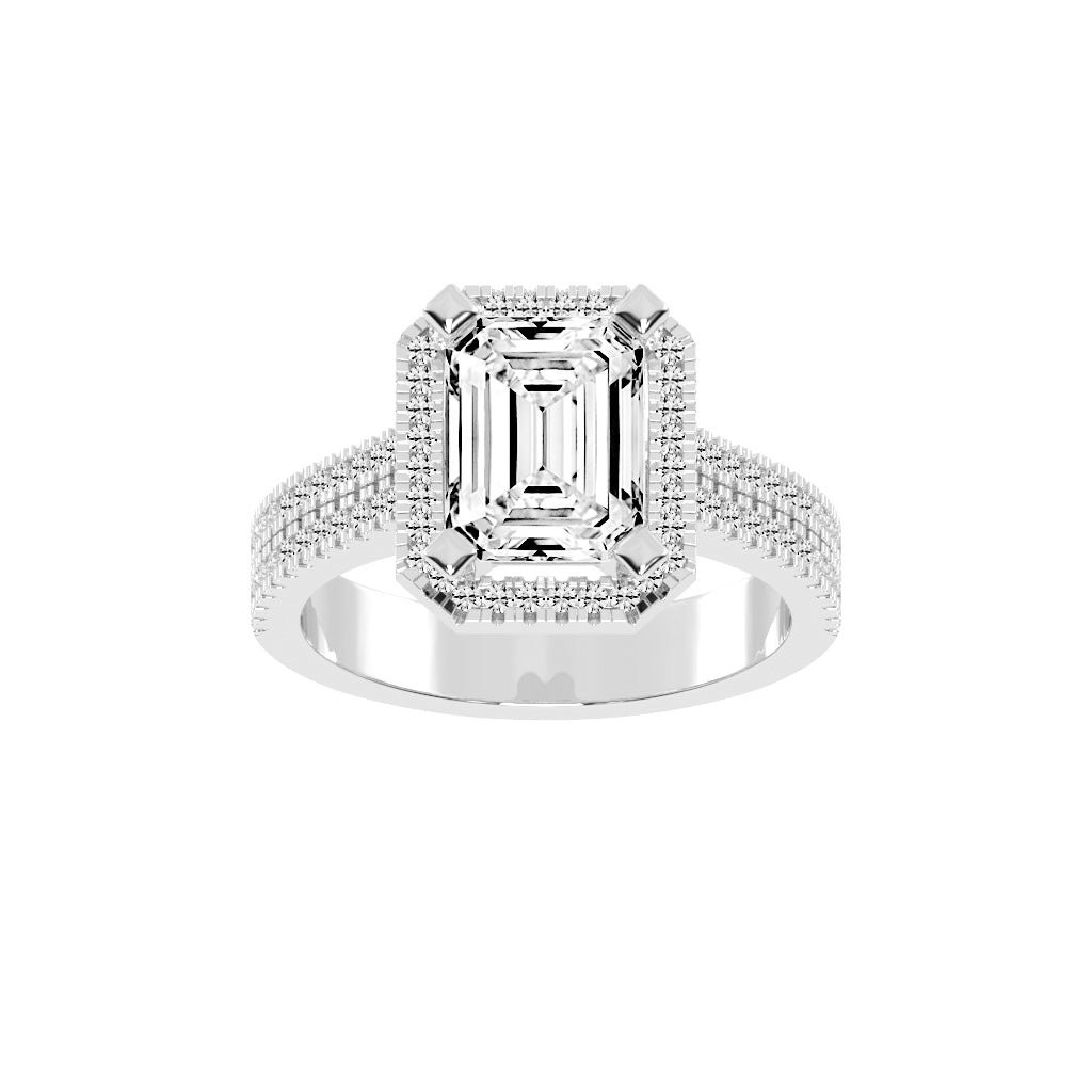 Halindrax Emerald Cut Halo Lab Diamond Ring