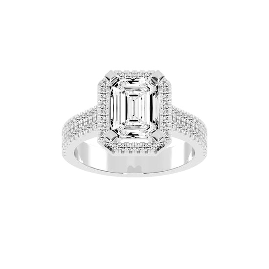 Halindrax Emerald Cut Halo Lab Diamond Ring