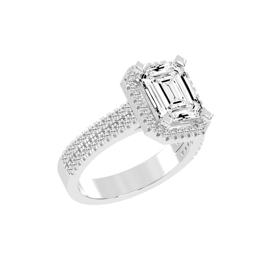 Halindrax Emerald Cut Halo Lab Diamond Ring