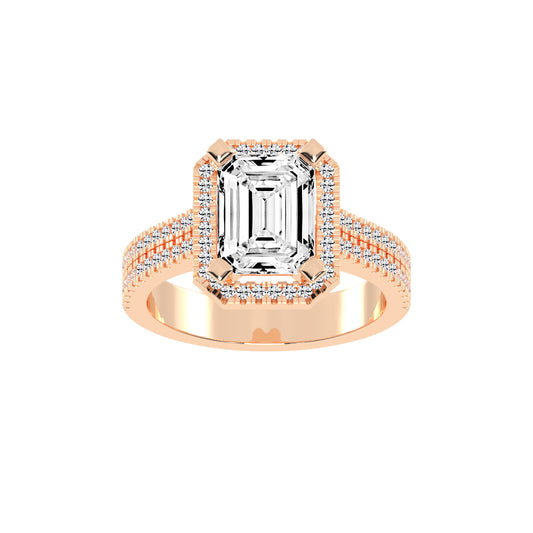 Halindrax Emerald Cut Halo Lab Diamond Ring