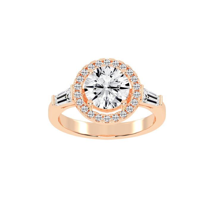Halinique Tapered Bagettes Round Cut Halo Lab Diamond Ring
