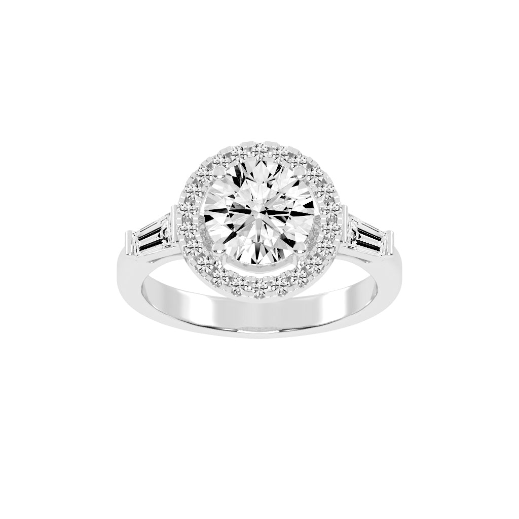 Halinique Tapered Bagettes Round Cut Halo Lab Diamond Ring