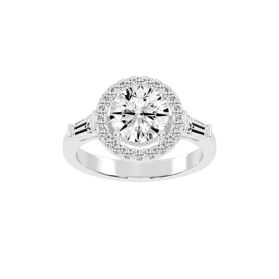 Halinique Tapered Bagettes Round Cut Halo Lab Diamond Ring