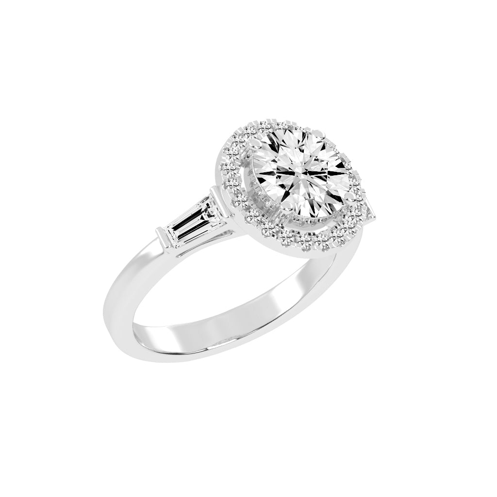 Halinique Tapered Bagettes Round Cut Halo Lab Diamond Ring