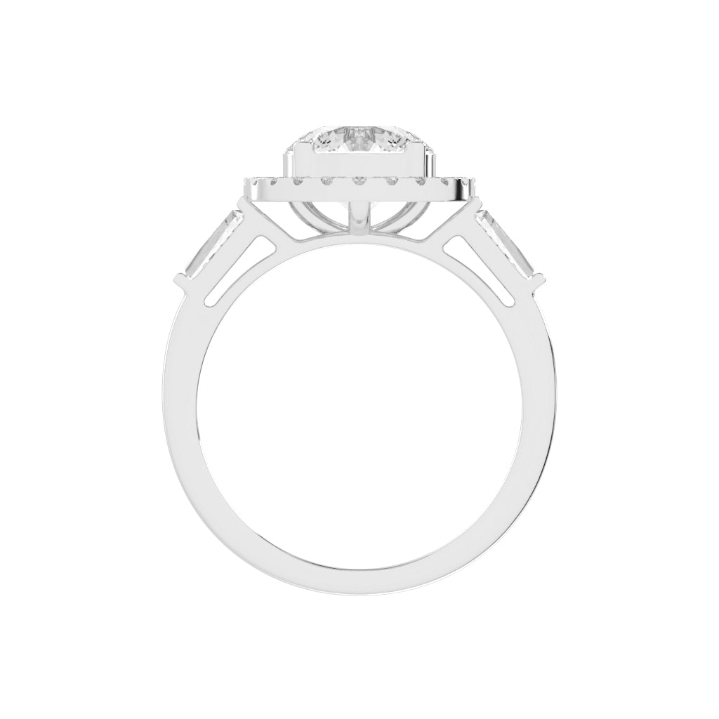 Halinique Tapered Bagettes Round Cut Halo Lab Diamond Ring