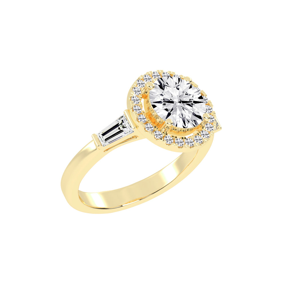 Halinique Tapered Bagettes Round Cut Halo Lab Diamond Ring
