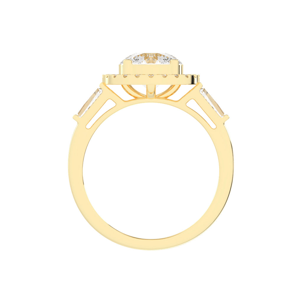 Halinique Tapered Bagettes Round Cut Halo Lab Diamond Ring