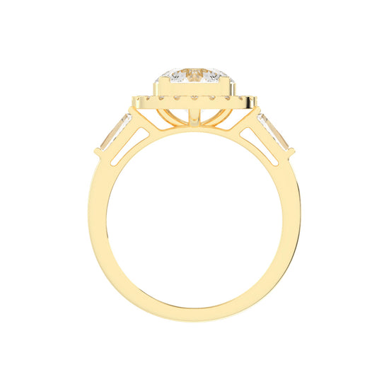 Halinique Tapered Bagettes Round Cut Halo Lab Diamond Ring