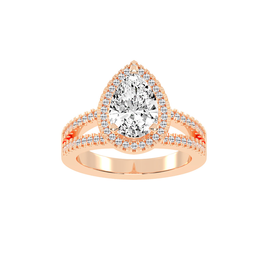 Diamorina Split Shank Pear Cut Side Stone Lab Diamond Ring