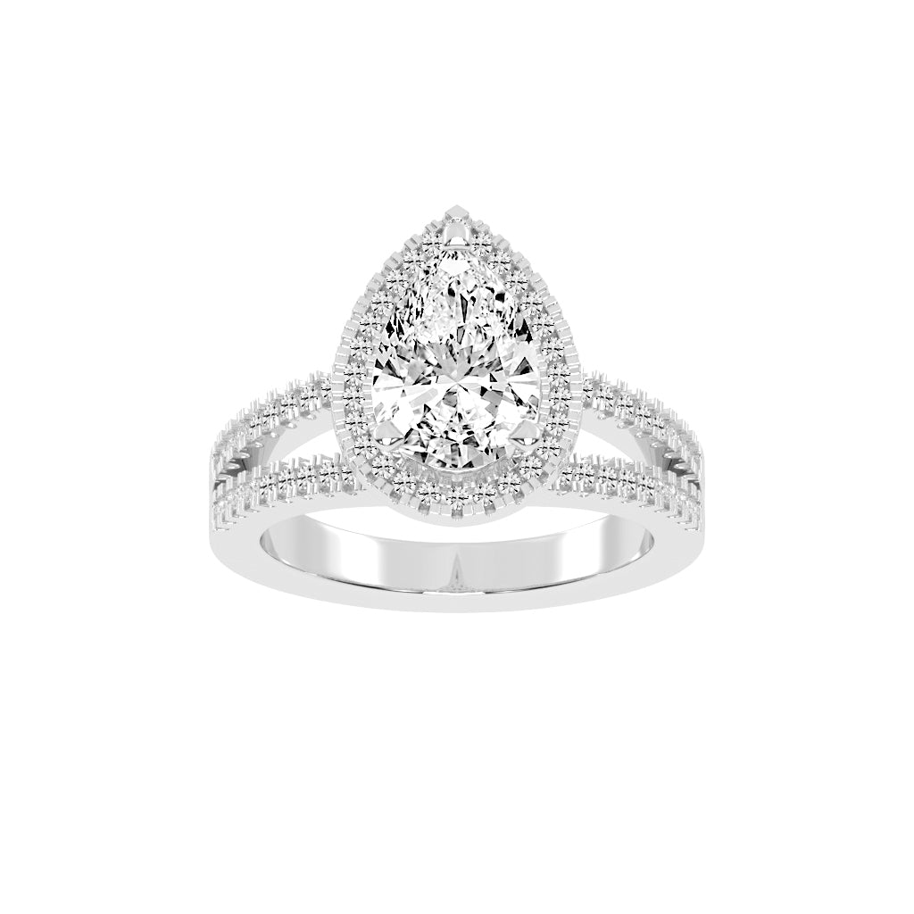 Diamorina Split Shank Pear Cut Side Stone Lab Diamond Ring