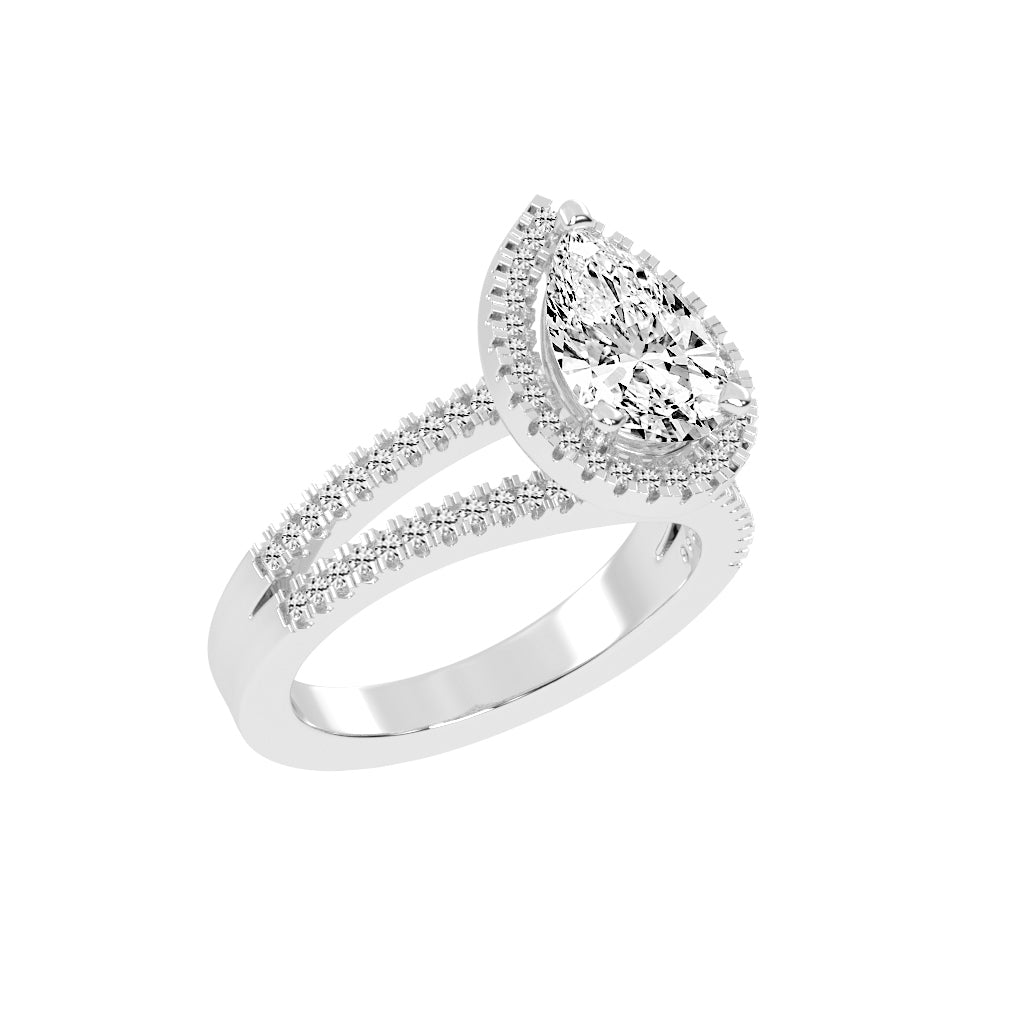 Diamorina Split Shank Pear Cut Side Stone Lab Diamond Ring