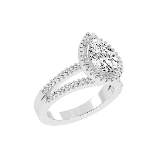 Diamorina Split Shank Pear Cut Side Stone Lab Diamond Ring