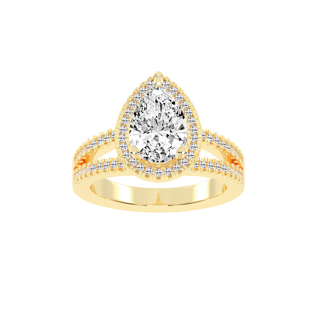 Diamorina Split Shank Pear Cut Side Stone Lab Diamond Ring