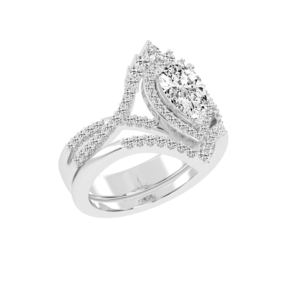 Celestara Shared Thread Pear Cut Lab Diamond Ring