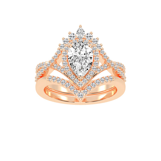 Celestara Shared Thread Pear Cut Lab Diamond Ring